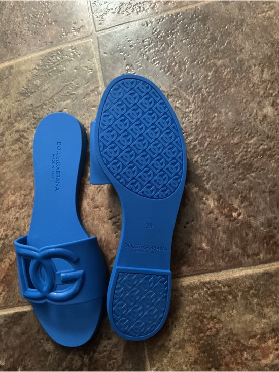 Dolce & Gabbana Bright Blue DG Logo Slide Sandals